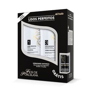 Kit triskle fios de porcelana lisos perfeitos shampoo + condicionador + power dose
