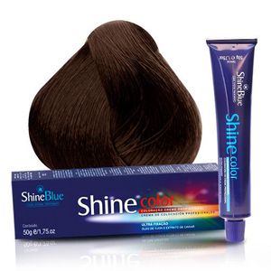 Coloração Creme Shine Blue 4.77 Castanho Médio Marrom Café 50g