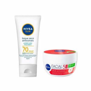 Kit Protetor Solar Facial Fps70 + Creme Facial Antissinais Nivea