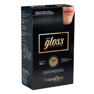 Coloração Creme Kit Acquaflora Hidra Gloss 1.0 Preto