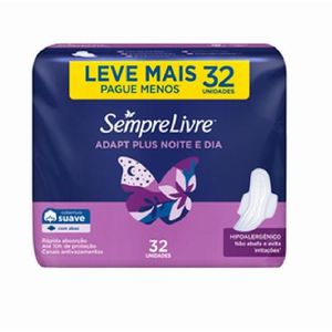 Absorvente Sempre Livre Noturno Suave Adapt Plus Noite e Dia 32 Unidades