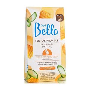 Folhas Prontas para Depilação Depil Bella Facial Tradicional Mel com Aloe Vera 16 Unidades